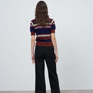 Zara Striped Metallic Knit Short Sleeve Mock Neck Sweater (NWT)